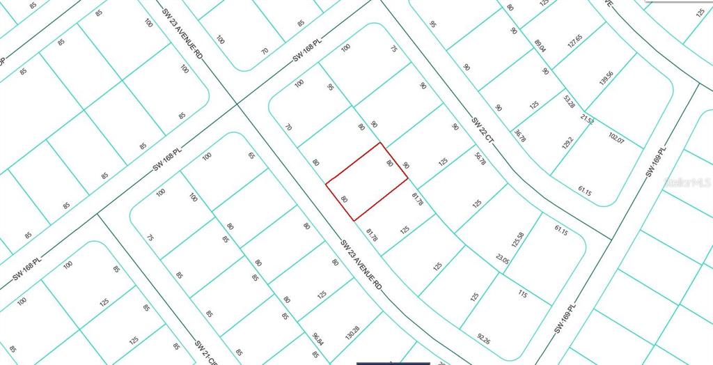 This is a map showing property lot lines and dimensions in a residential neighborhood — 16859 SW 23RD AVENUE ROAD, OCALA, FL
