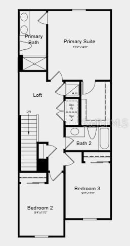 This is a floor plan of a second-story residential layout featuring three bedrooms and a loft — 10830 ECLIPSE STREET, SARASOTA, FL