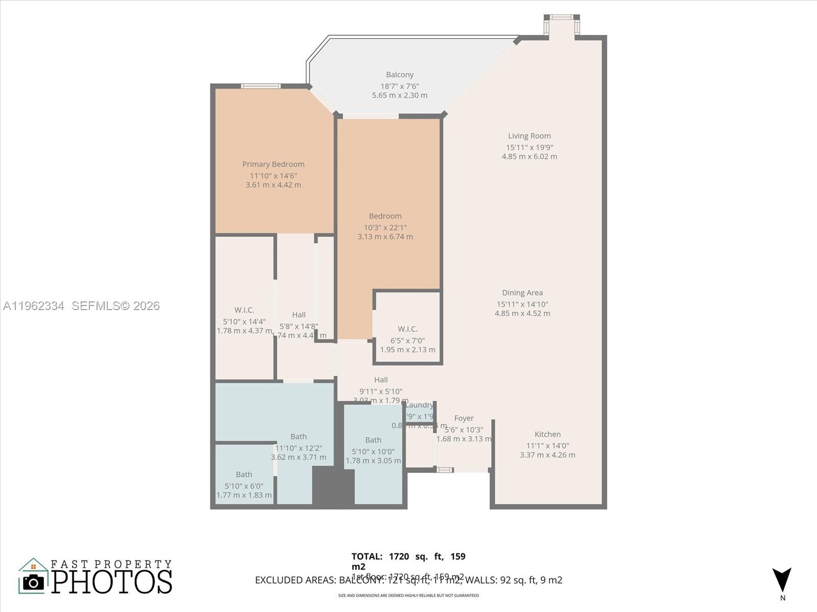This is a floor plan for a two-bedroom apartment with two bathrooms and a balcony — 101 Crandon Blvd # 479, Key Biscayne FL 33149, KEY BISCAYNE, FL