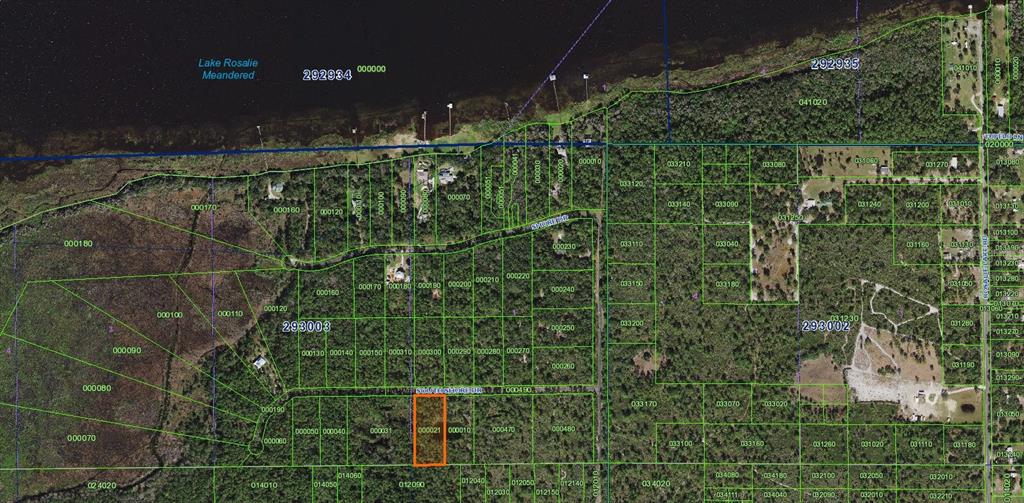 This is a satellite map showing a highlighted rectangular parcel of land — LOT 2 SOUTH SHORE DRIVE, LAKE WALES, FL