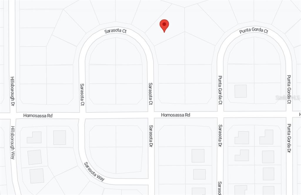This image is a map showing residential streets and property lot lines — 1407 SARASOTA COURT, POINCIANA, FL