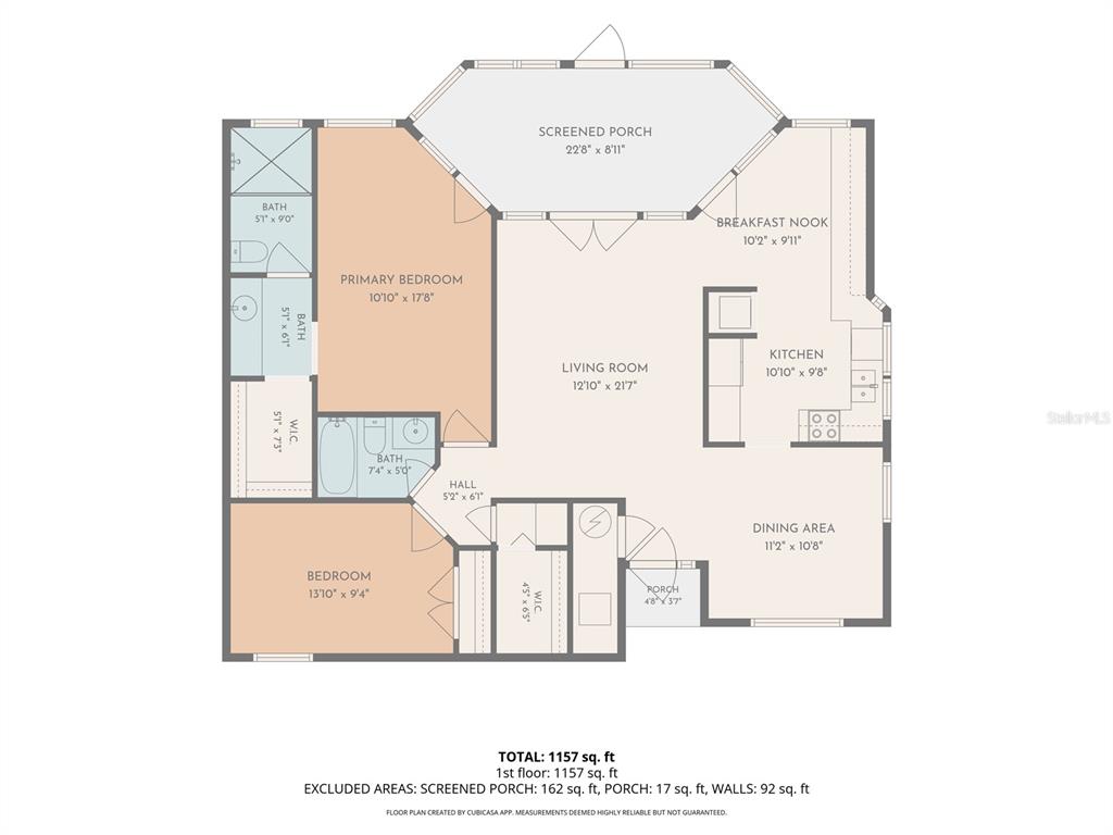 This is a floor plan of a home featuring two bedrooms, two bathrooms, and a porch — 141 GOLDEN EYE DRIVE UNIT B, DAYTONA BEACH, FL