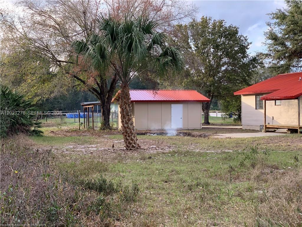 A yard features a palm tree, a small shed with a red roof, and a house — 2225 N UNICORN # 0, Avon Park FL 33825, AVON PARK, FL