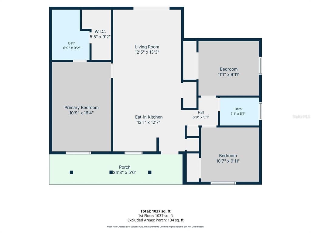 This is a floor plan showing a three-bedroom, two-bathroom home with an eat-in kitchen — 8344 DRYCREEK DRIVE, TAMPA, FL