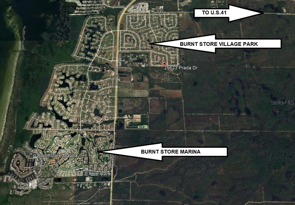 This is an aerial map showing the location of a property near Burnt Store Marina — 25623 PRADA DRIVE, PUNTA GORDA, FL