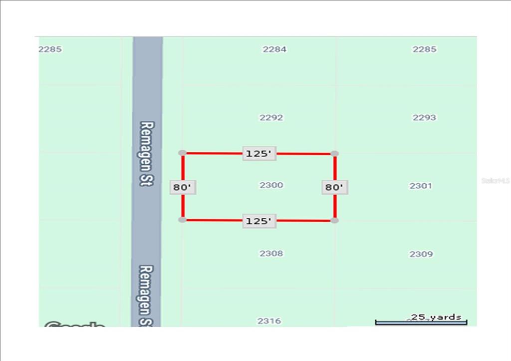 This is a map showing a rectangular property lot with dimensions of 125 feet by 80 feet — 2300 REMAGEN STREET, PORT CHARLOTTE, FL