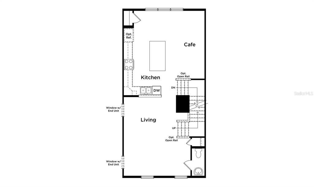 This is a floor plan of a home's main level featuring a kitchen and living area — 15165 GROVESIDE ROAD, WINTER GARDEN, FL