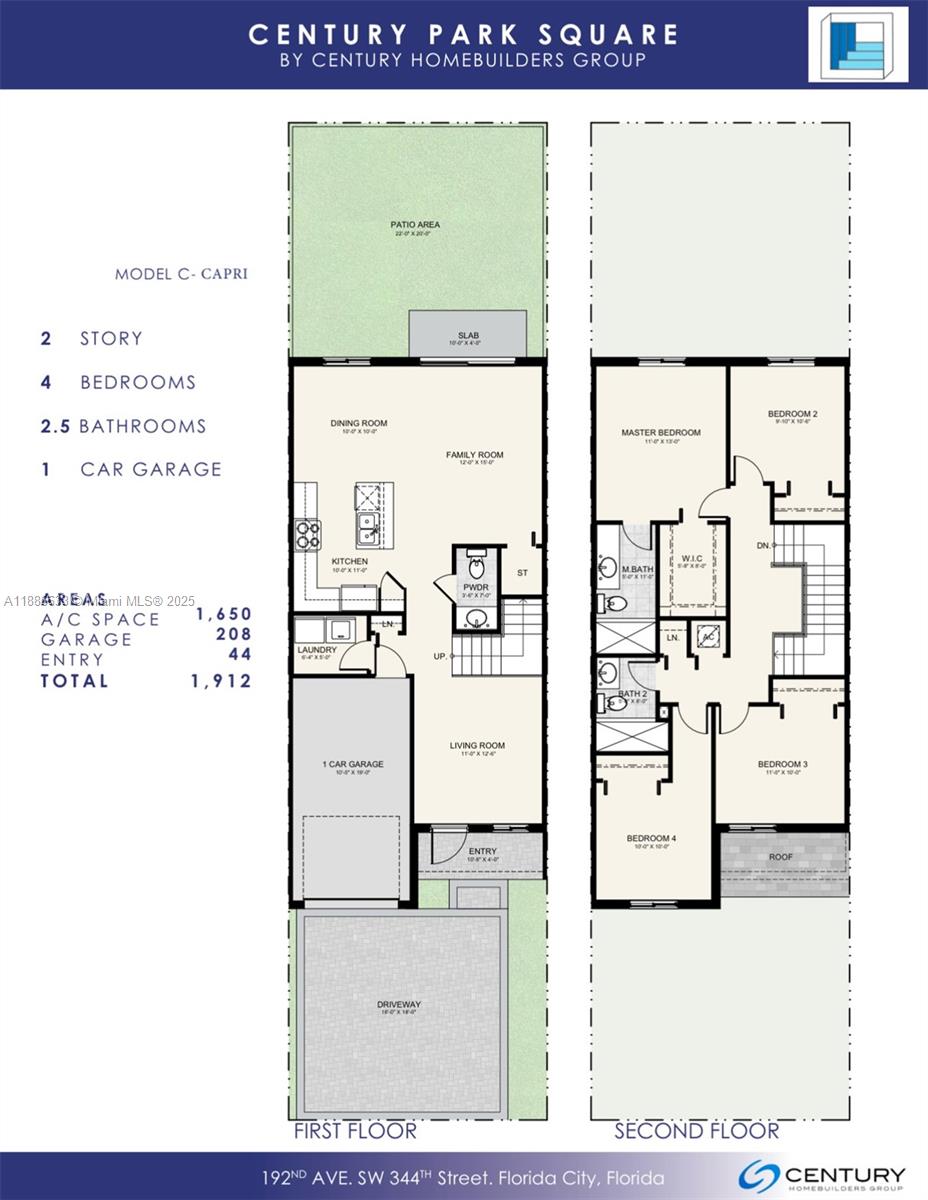 This floor plan shows the first and second levels of a four-bedroom residential home — 19072 SW 345th Ter, Homestead FL 33034, HOMESTEAD, FL