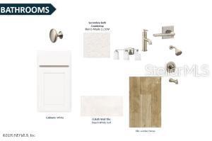 This rendering displays bathroom design finishes including white cabinetry, light countertops, tile, and hardware — 353 FISHTAIL PLACE, PALM COAST, FL