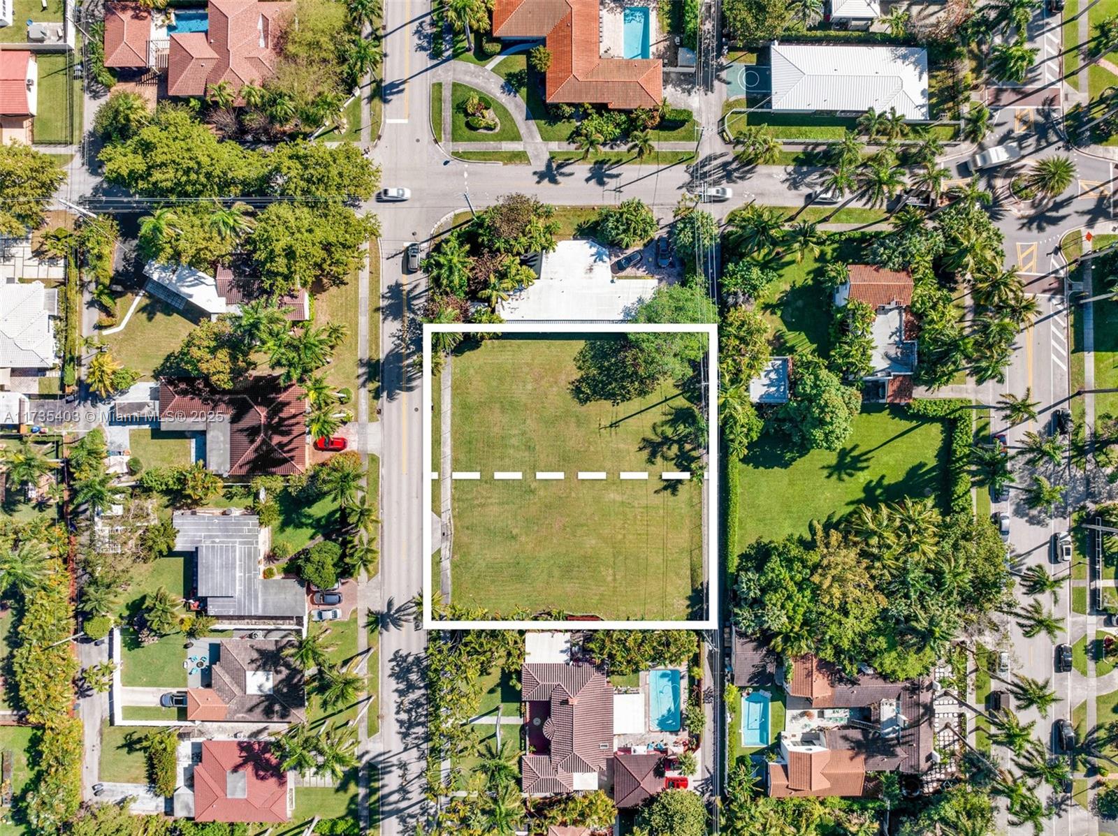 Aerial view of a vacant rectangular residential lot outlined in white on a suburban street — 1312 Polk St, Hollywood FL 33019, HOLLYWOOD, FL