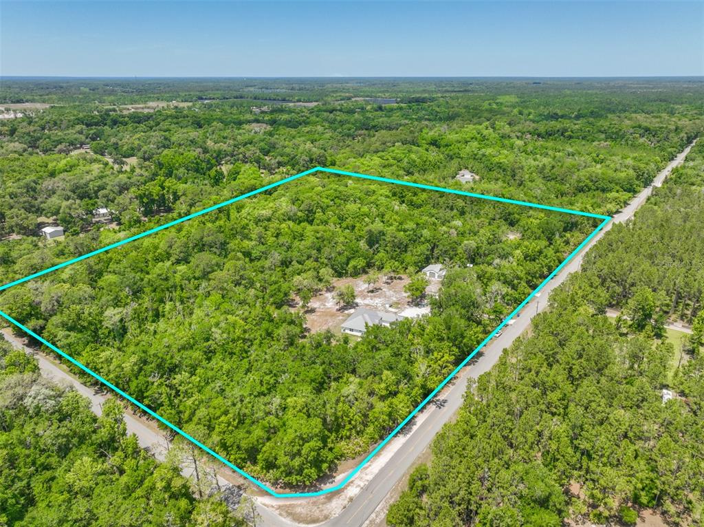 An aerial view shows a house situated on a large, wooded lot with road frontage — 1370 BUCKLES ROAD, PIERSON, FL