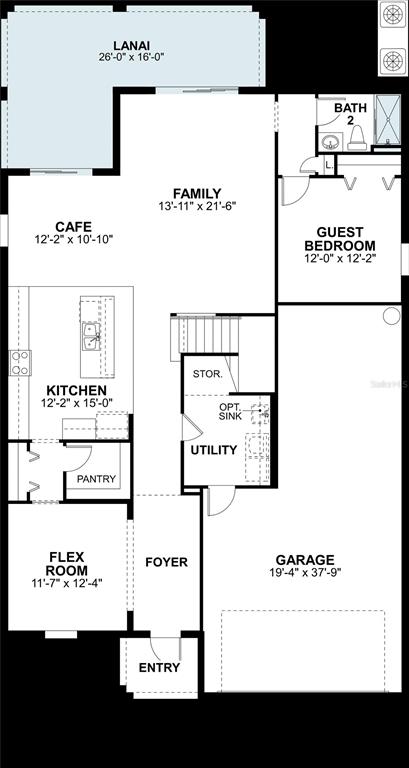 This is a floor plan for a single-story home featuring a garage, lanai, and kitchen — 4369 LAKE FOX DRIVE, LAKELAND, FL