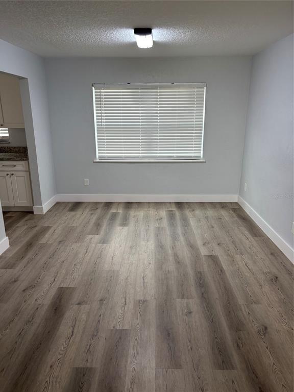 A dining room features light gray walls, wood-look flooring, and a window with white blinds — 977 E NORMANDY BOULEVARD, DELTONA, FL