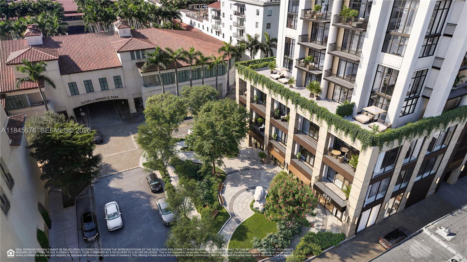 This is a digital rendering of a modern multi-story building with a landscaped courtyard — 4241 Aurora St # 505, Coral Gables FL 33146, CORAL GABLES, FL