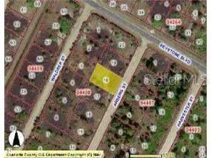 This is a map showing a highlighted vacant lot located between two residential streets — 9193 ARBERG STREET, PORT CHARLOTTE, FL