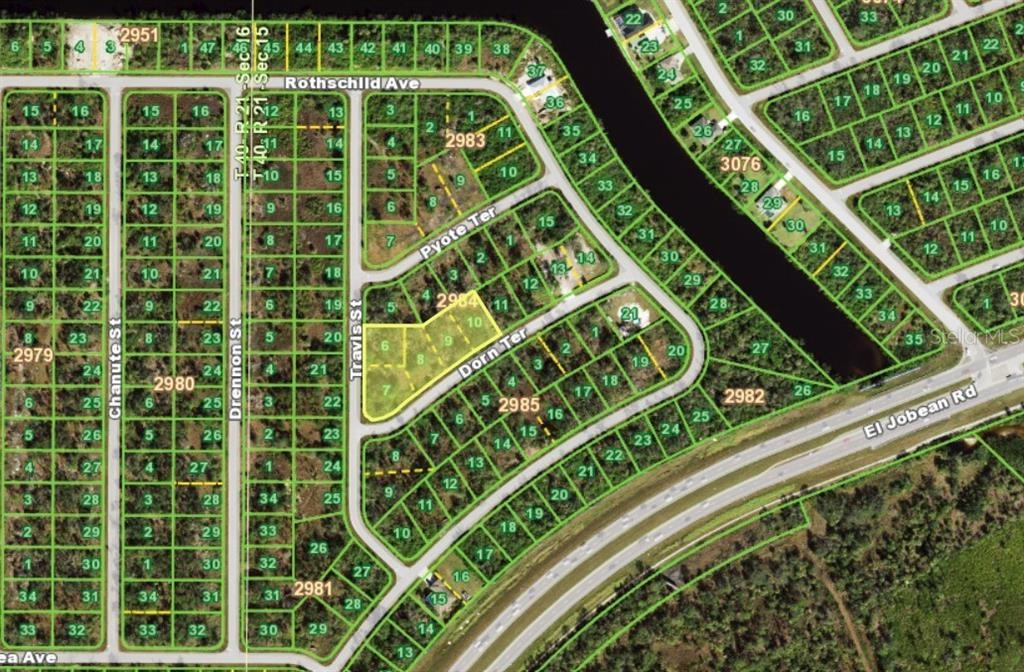 This is a map showing a residential neighborhood layout with numbered lots and streets — 15038 DORN TERRACE, PORT CHARLOTTE, FL