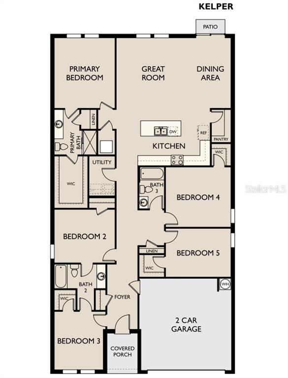This is a floor plan for a five-bedroom home with a two-car garage and patio — 10858 CURVING CREEK LOOP, PARRISH, FL