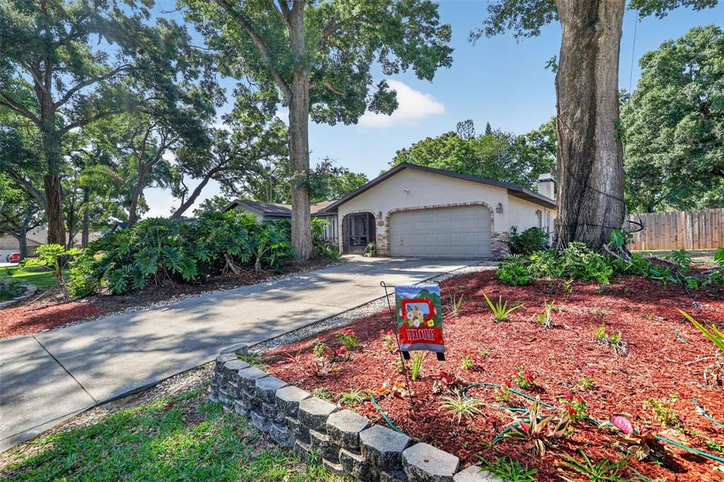A single-story house with a concrete driveway, a two-car garage, and a landscaped front yard — 2713 WILLOW OAKS DRIVE, VALRICO, FL