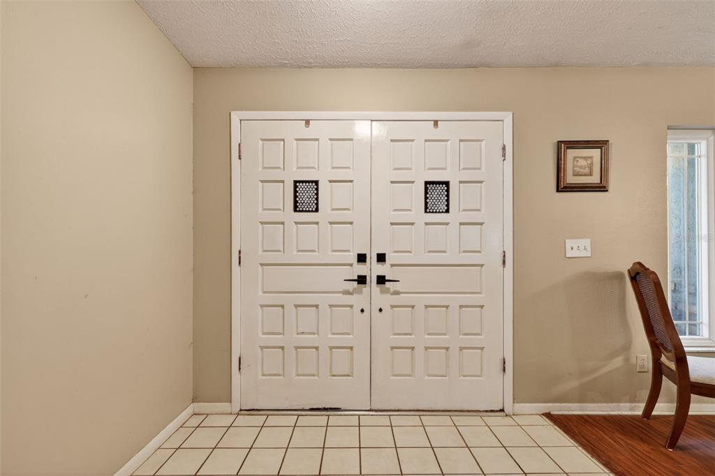 An entryway features white double doors with square panels and tiled flooring — 2713 WILLOW OAKS DRIVE, VALRICO, FL