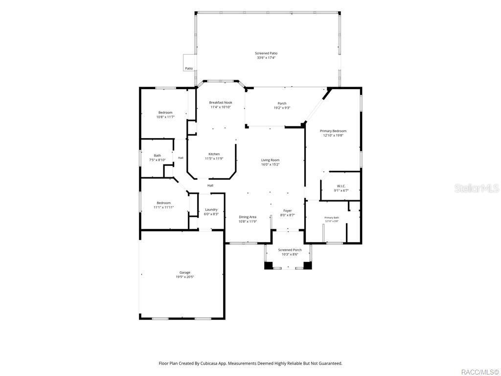 This is a floor plan for a single-story house with a garage and screened patio — 2786 N CANTERBURY LAKE DRIVE, HERNANDO, FL
