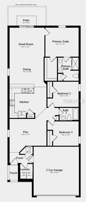 This is a floor plan for a single-story house featuring three bedrooms and a garage — 390 CORNERSTONE DRIVE, GROVELAND, FL