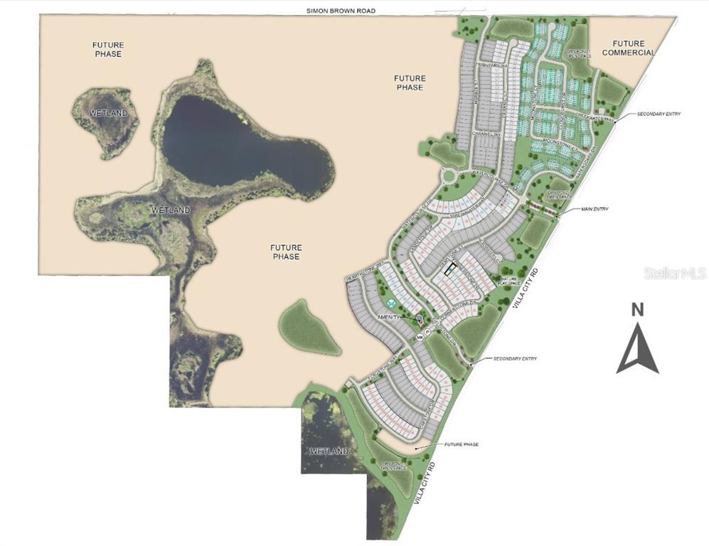 This is a site plan rendering showing a residential development with wetlands and future phases — 390 CORNERSTONE DRIVE, GROVELAND, FL