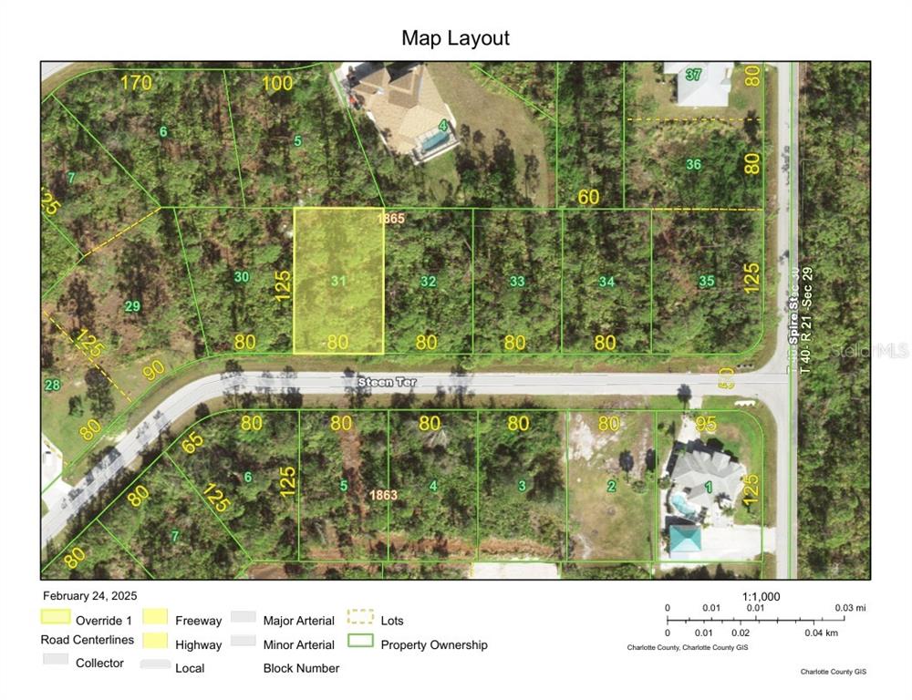 This is a map layout showing property lot lines and dimensions along Steen Terrace — 12534 STEEN TERRACE, PORT CHARLOTTE, FL