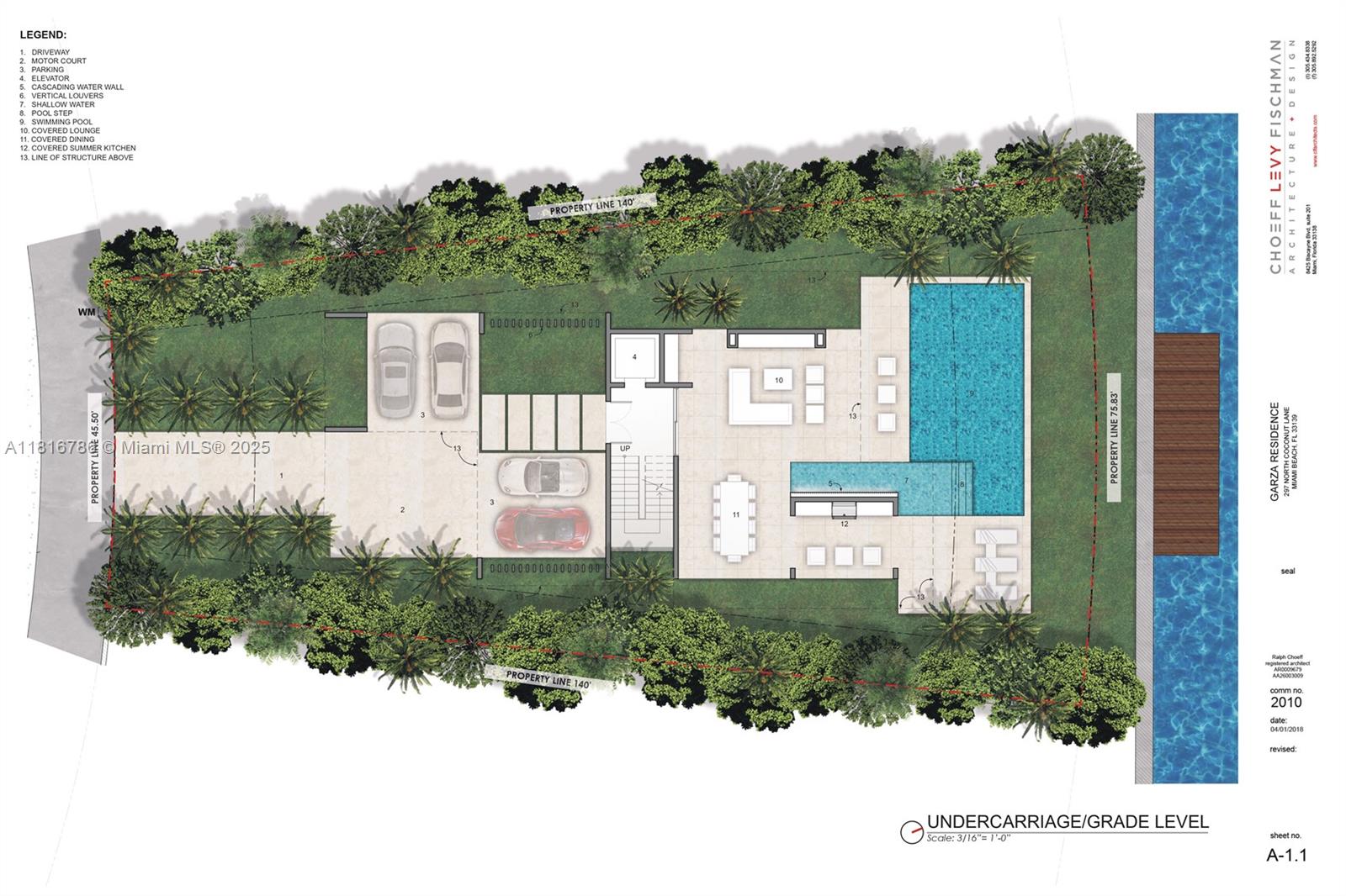 This architectural floor plan shows the ground level of a modern residence with a pool — 297 N Coconut Ln, Miami Beach FL 33139, MIAMI BEACH, FL