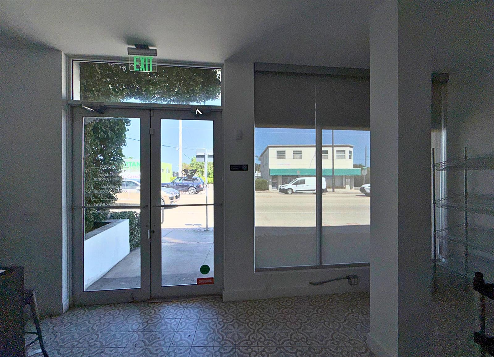 A commercial interior space features glass entry doors, large windows, and patterned tile flooring — 5505 S Dixie Highway # 4, West Palm Beach FL 33405, WEST PALM BEACH, FL