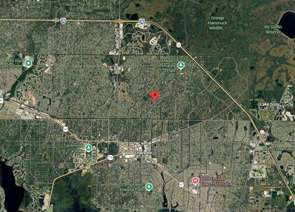 This is a satellite map showing the location of a property in North Port, Florida — Lot 21 JUNCTION STREET, NORTH PORT, FL