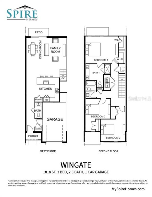 This is a two-story floor plan for a three-bedroom, 2.5-bath home with a garage — 5829 JACKIE MAE PLACE, RIVERVIEW, FL