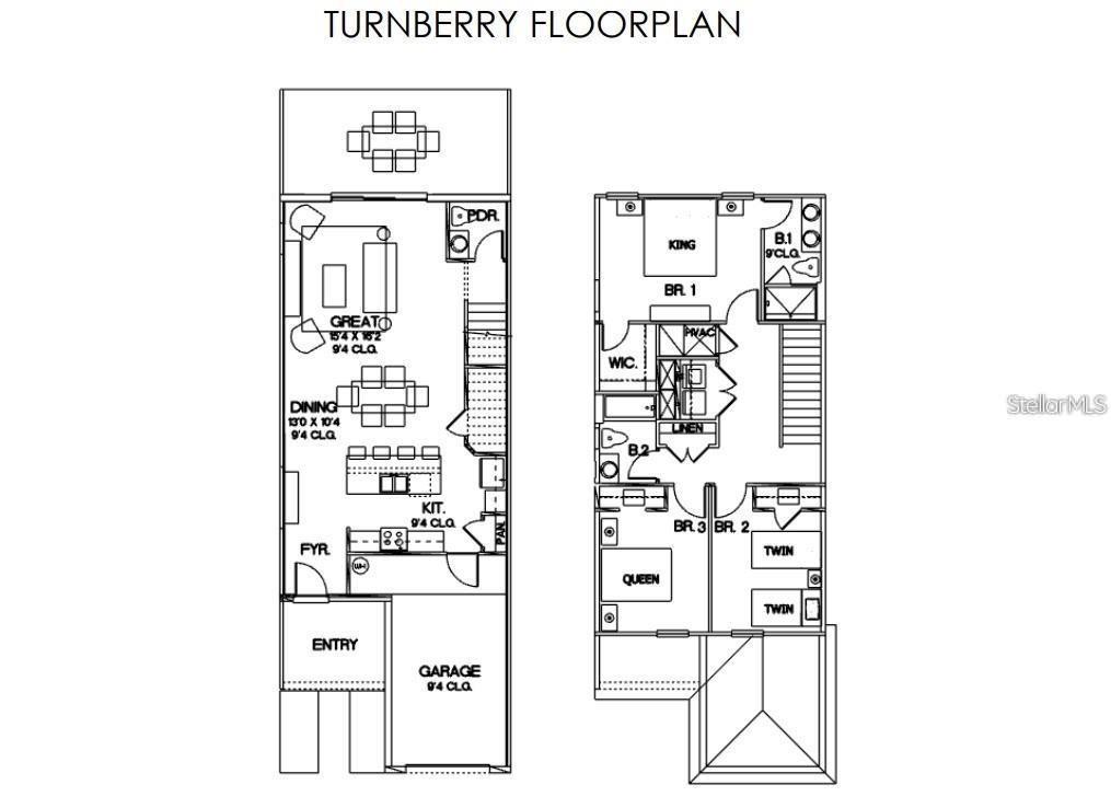 This is a two-story floor plan for a residential home labeled Turnberry — 824 DRIVING RANGE COURT, REUNION, FL
