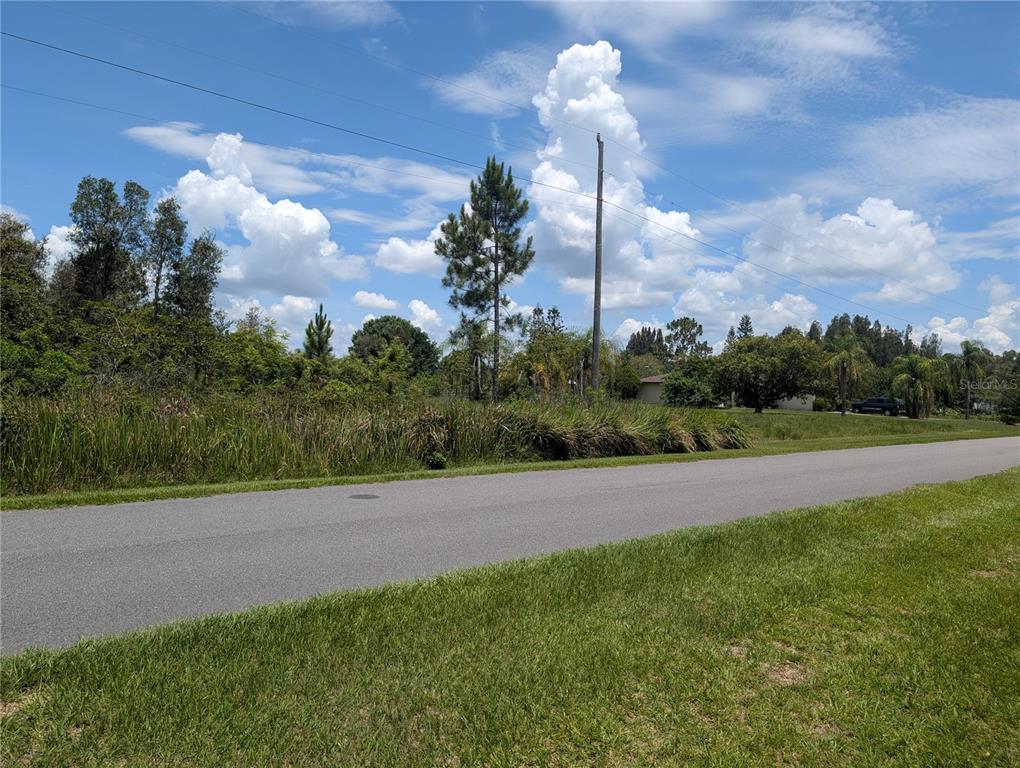 An aerial view shows a wooded, rectangular lot outlined in red near a body of water — ARBOREA DRIVE N, INDIAN LAKE ESTATES, FL