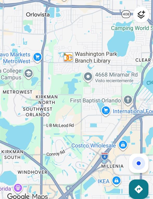 This is a map showing the area around Miramar Road in Orlando, Florida — 4668 MIRAMAR ROAD, ORLANDO, FL