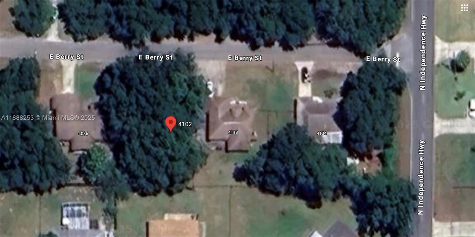 This is an aerial map view of residential properties along a street — 4102 E Berry St, Inverness FL 34453, INVERNESS, FL