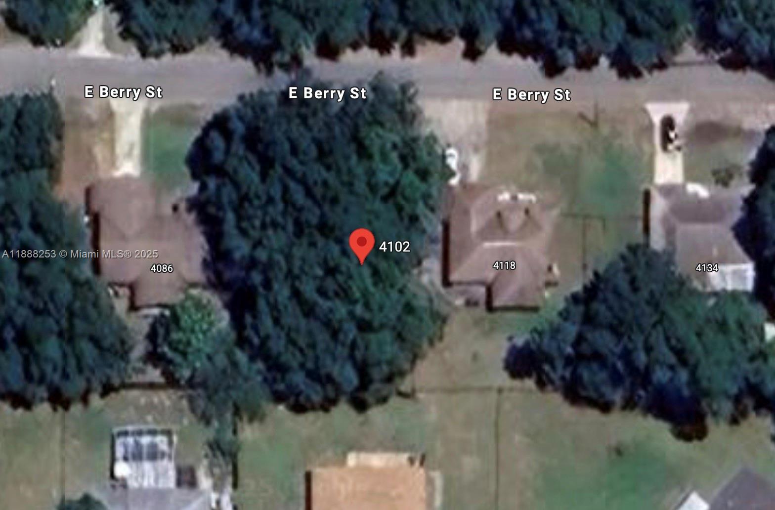 This aerial map view shows several residential properties along a street — 4102 E Berry St, Inverness FL 34453, INVERNESS, FL
