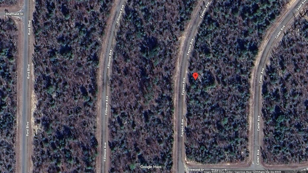 This is a satellite map view of a wooded residential lot located on Fayson Avenue — Lot 13 Unit 11 Blk 820 FAYSON AVENUE, CHIPLEY, FL
