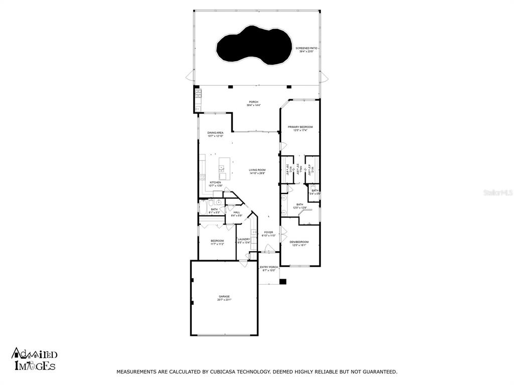 This is a floor plan for a single-story house featuring a pool and garage — 2015 N RHODES POINT, HERNANDO, FL