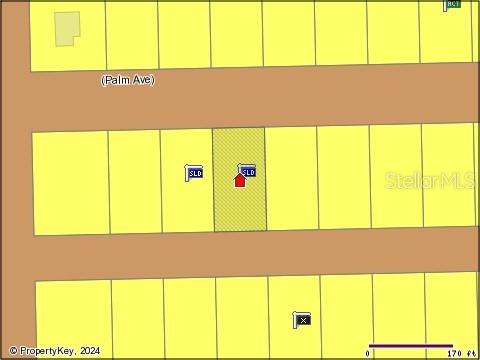 This is a map showing a residential lot highlighted in yellow within a neighborhood grid — 0 PALM AVENUE, INDIAN LAKE ESTATES, FL