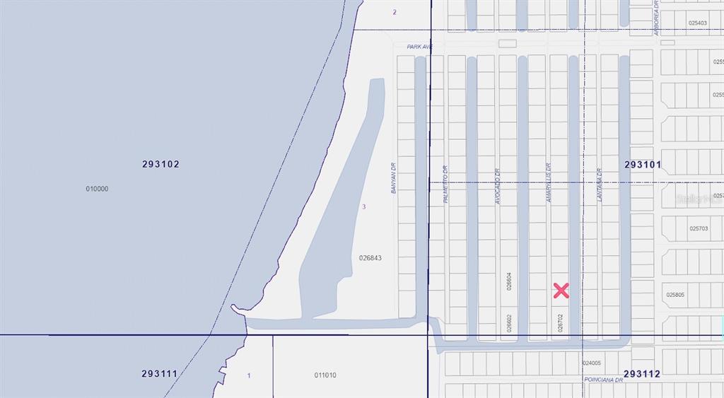 This is a map showing residential streets and property parcel numbers — 30 AMARYLLIS DRIVE, INDIAN LAKE ESTATES, FL