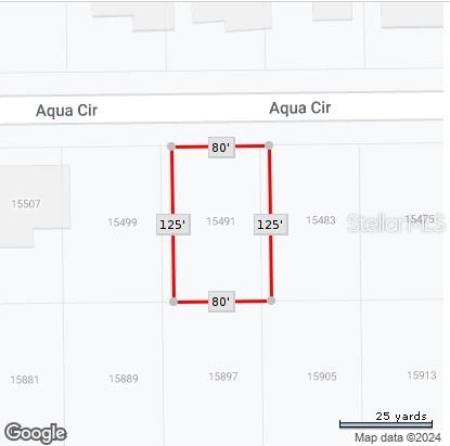 This is a map showing the rectangular dimensions of a plot of land — 15491 AQUA CIRCLE, PORT CHARLOTTE, FL