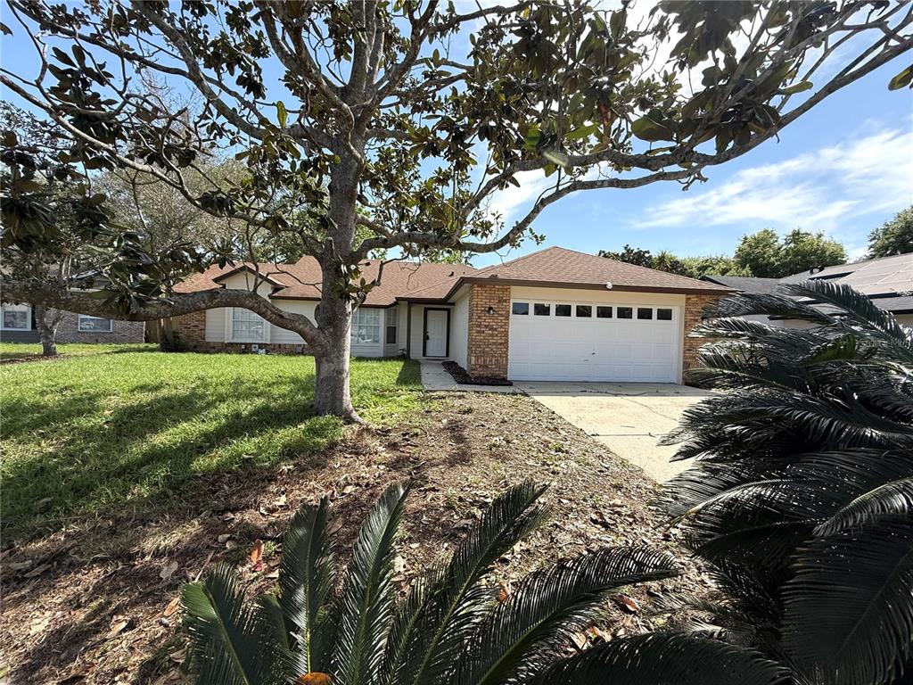 A single-story house with a brick facade, a two-car garage, and a large front tree — 2419 LIELA LEE COURT, OCOEE, FL