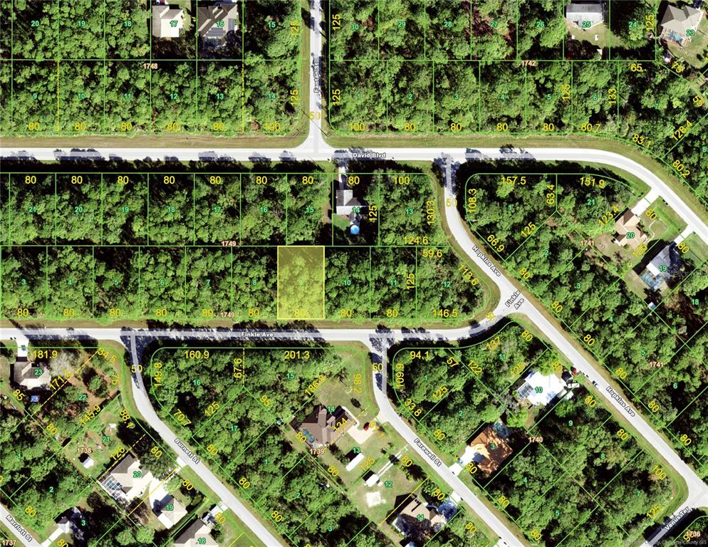 This is an aerial map showing residential land parcels and street layouts — 13248 FINKLE AVENUE, PORT CHARLOTTE, FL