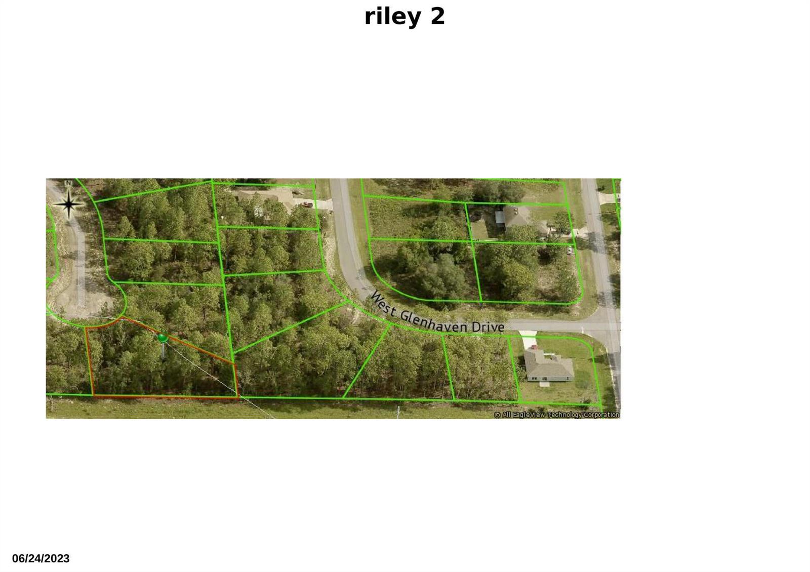 This is an aerial map showing residential property lots along West Glenhaven Drive — 1005 W Riley Drive, FL 34434, FL