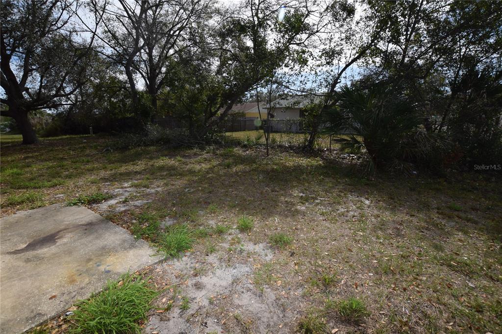 A patch of grass and dirt leads to a chain-link fence and mature trees — 3264 SPLIT WILLOW DRIVE, ORLANDO, FL