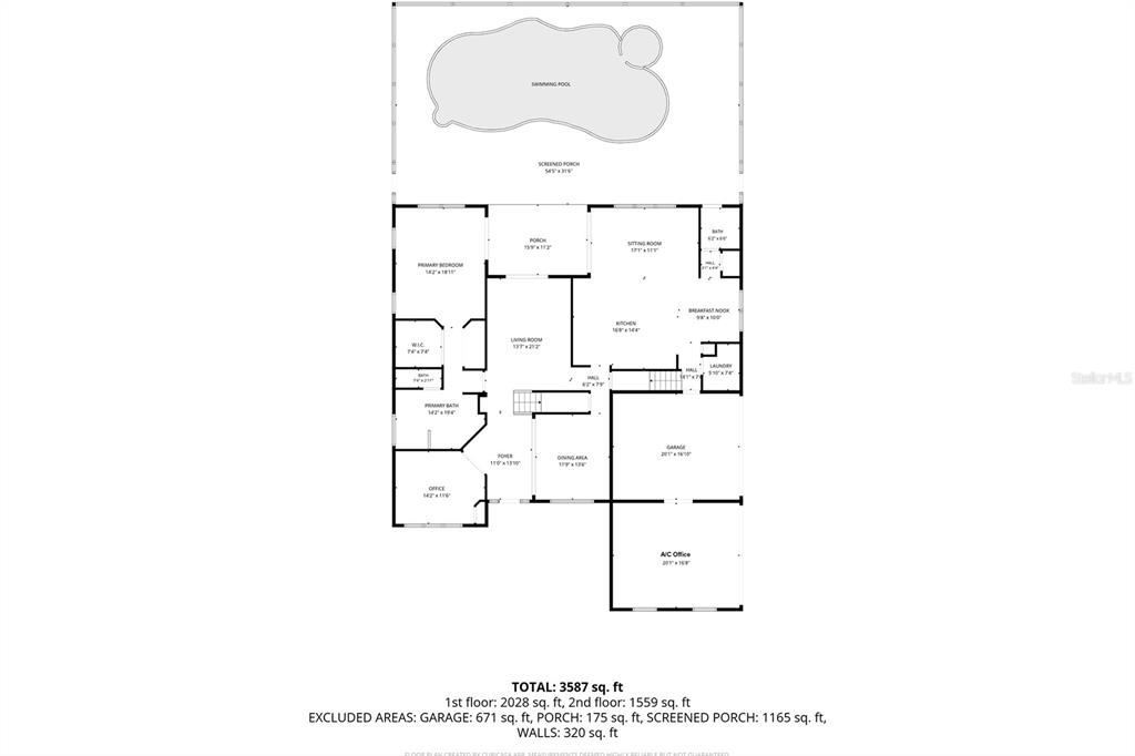 This is a floor plan showing the layout of a house with a swimming pool — 407 OSPREY LAKES CIRCLE, OVIEDO, FL