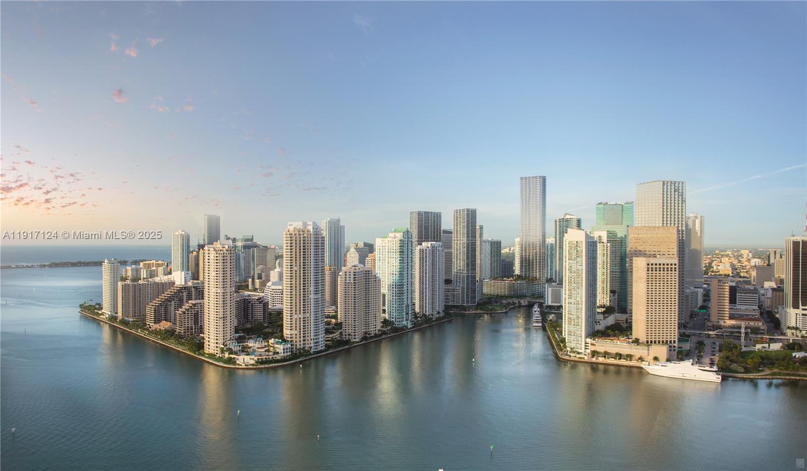 An aerial view of the Miami skyline featuring high-rise buildings along the waterfront — 99 SE 5TH # 7102, Miami FL 33131, MIAMI, FL
