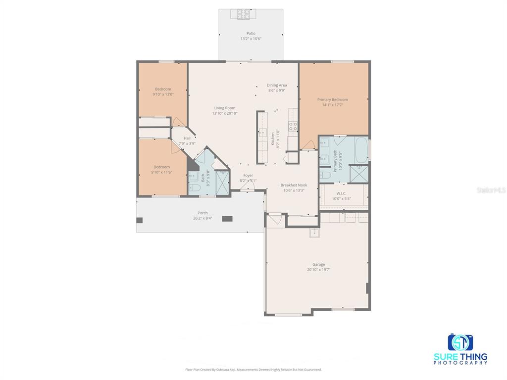 This is a floor plan of a single-story house with a garage and a patio — 7 PENINSULA LANE, PALM COAST, FL