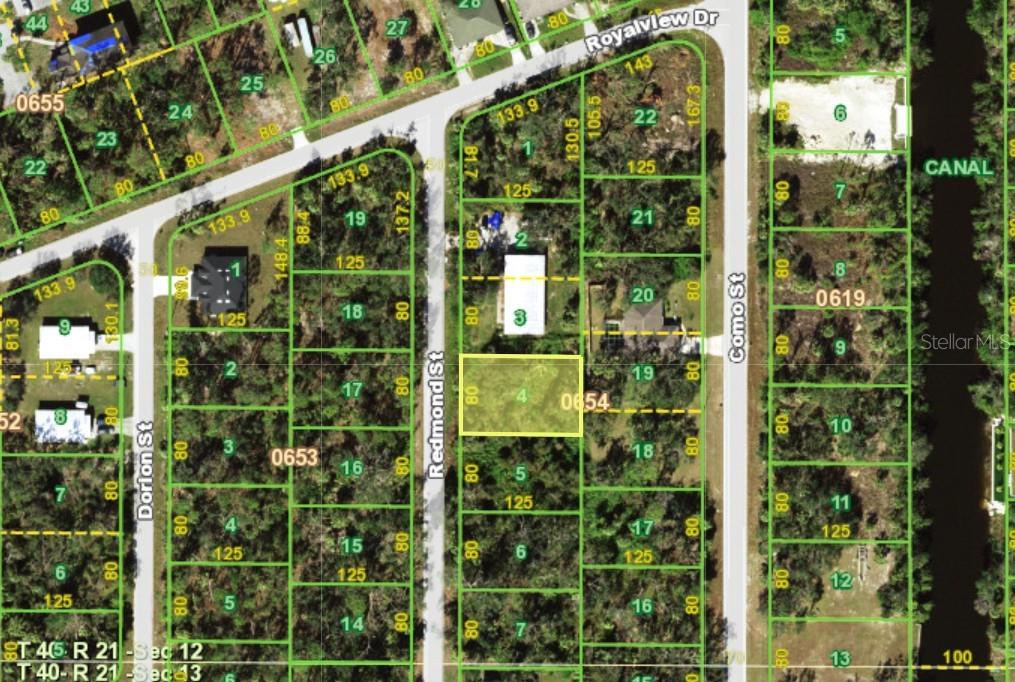 This is a map showing property lot lines and street layouts in a residential area — 1974 REDMOND STREET, PORT CHARLOTTE, FL