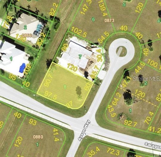 This is a satellite map showing residential lots and a cul-de-sac in a neighborhood — 16447 AYSON WAY, PUNTA GORDA, FL